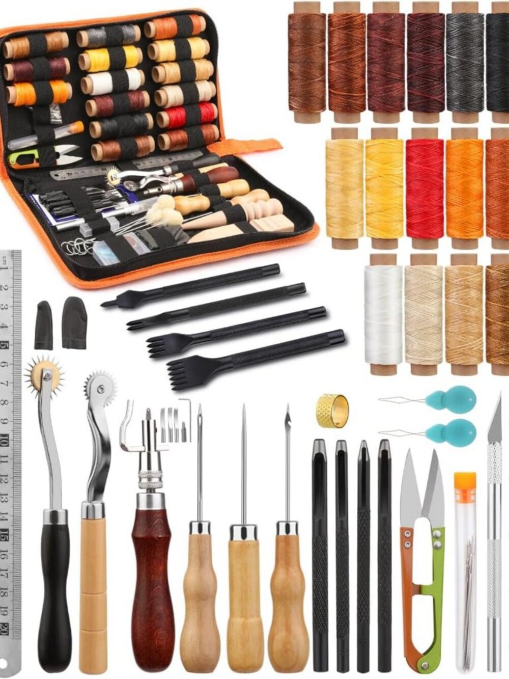 Leather Craft Kit - Complete Tools Set with Waxed Thread, Awl & Punch for